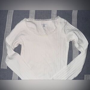 Brandy Melville White Lace-Trim Long Sleeve Top